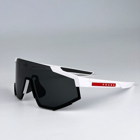 NEW Prada PS04WSF TWK06F White Rubber Dark Grey Rectangle Unisex Sunglasses - Picture 1 of 12